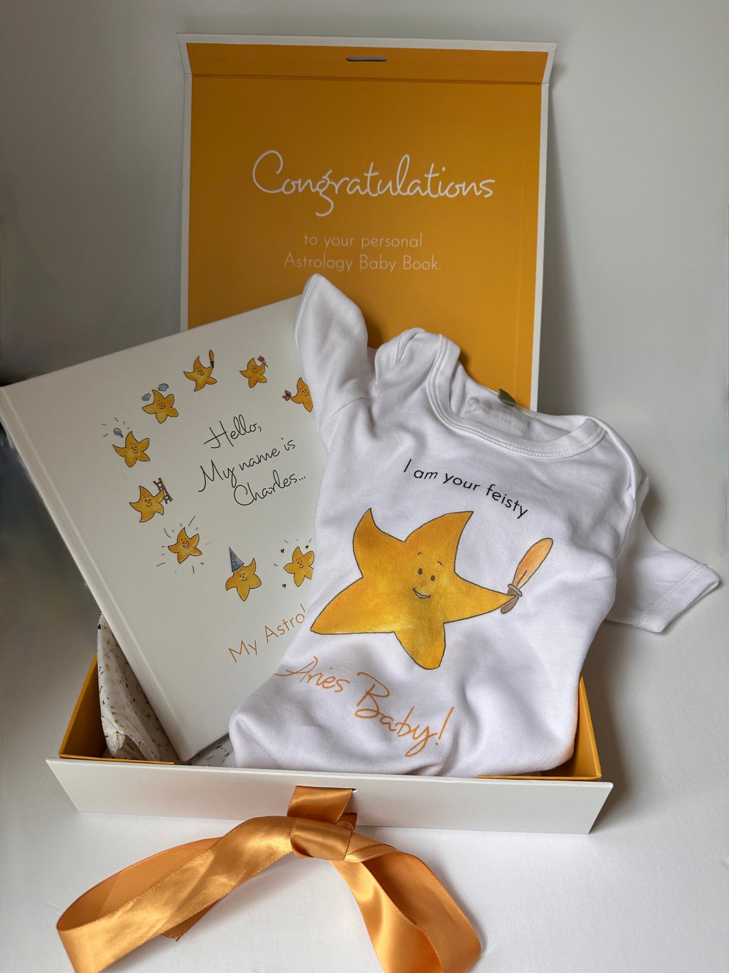 Astrology Baby Gift Set - Custom Book, Zodiac Onesie, Birth Chart& E-Book in Keepsake Box